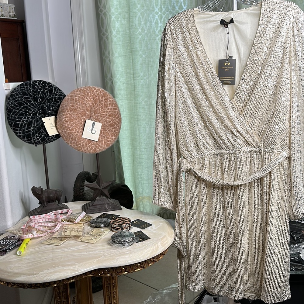 LONG SLEEVE SEQUINS SURPLICE  DRESS - Picture 8 of 10